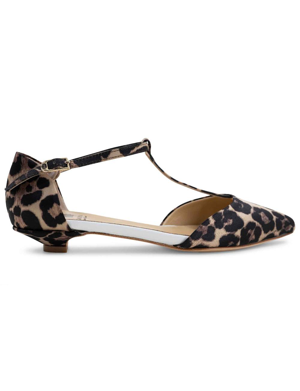 L'ARIANNA sandali tg1110 donna in raso animalier e pelle bianca con tacco basso e cinturino