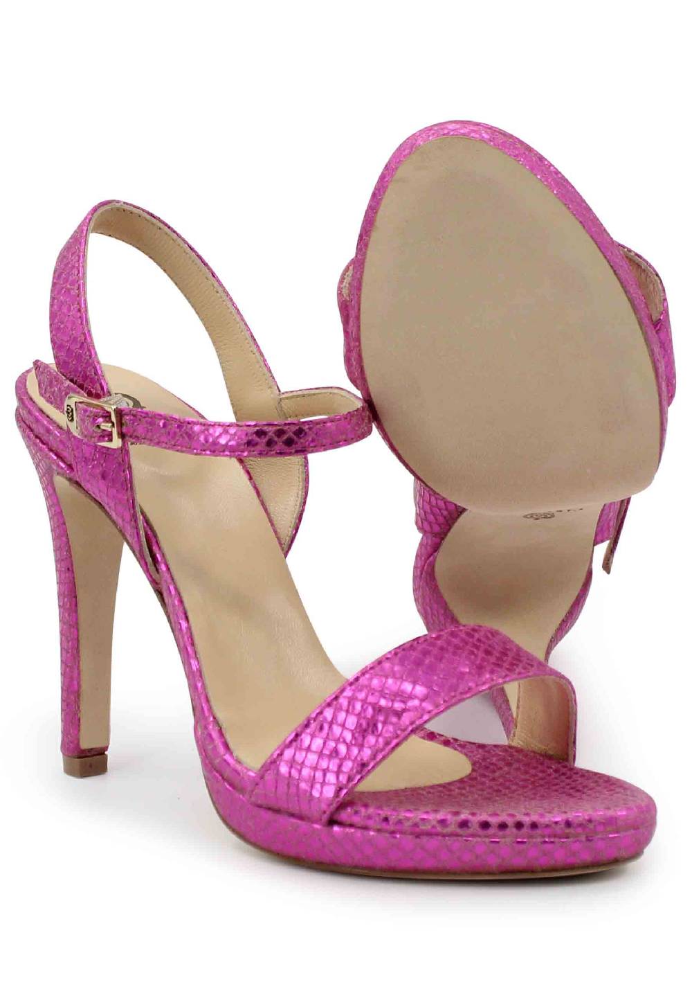 L'ARIANNA Sandali ds7054donna in pelle laminata fuxia effetto serpente con tacco alto e cinturino alla caviglia Nuova
