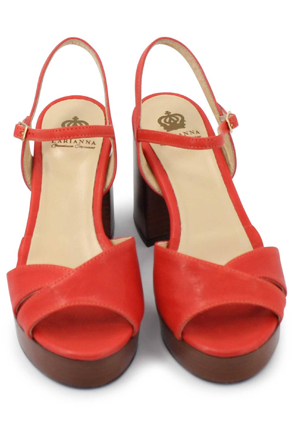 L'ARIANNA Sandali DS1639 donna in pelle rosso con cinturino e tacco e plateau in cuoio Vendita calda