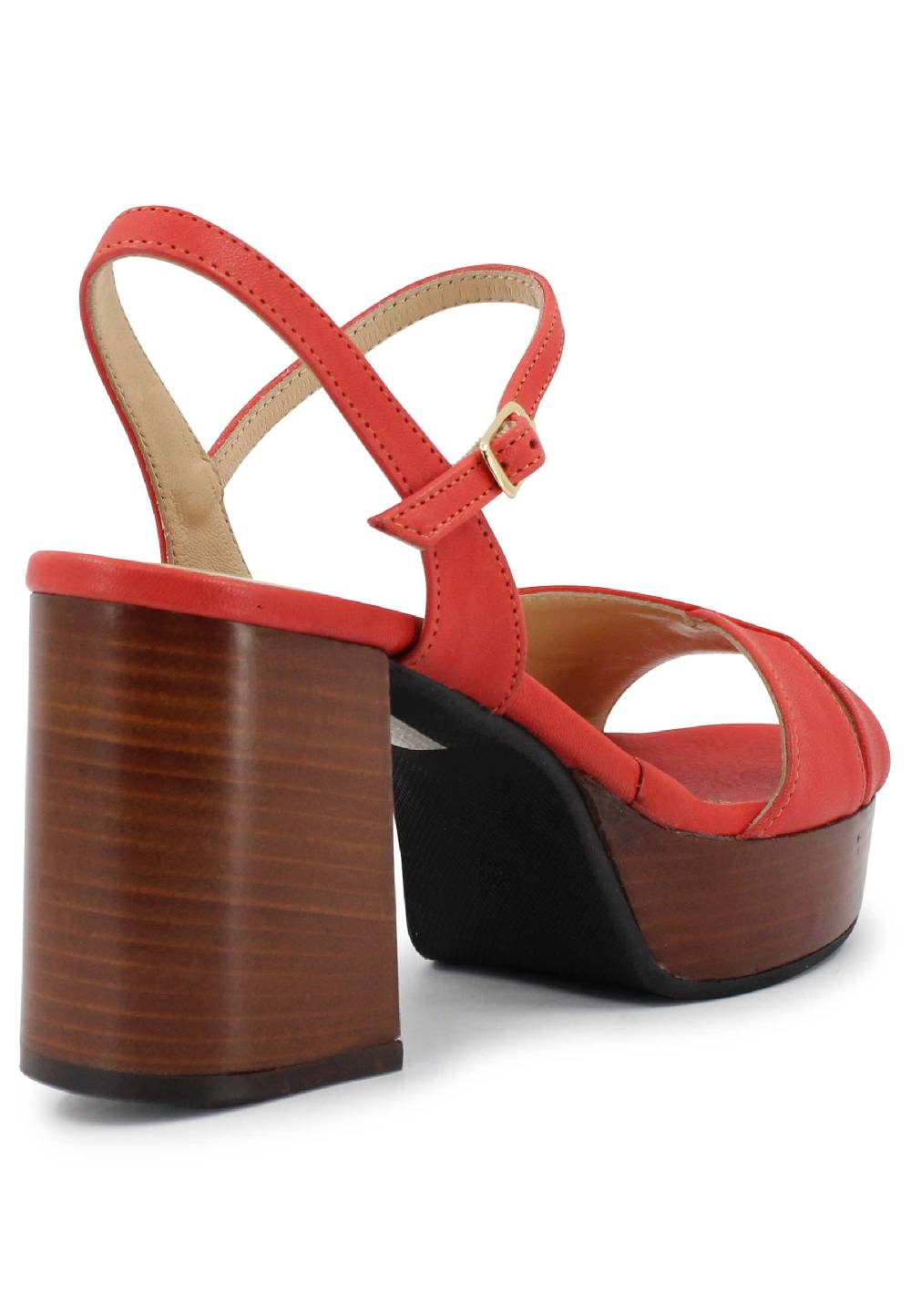 L'ARIANNA Sandali DS1639 donna in pelle rosso con cinturino e tacco e plateau in cuoio Vendita calda