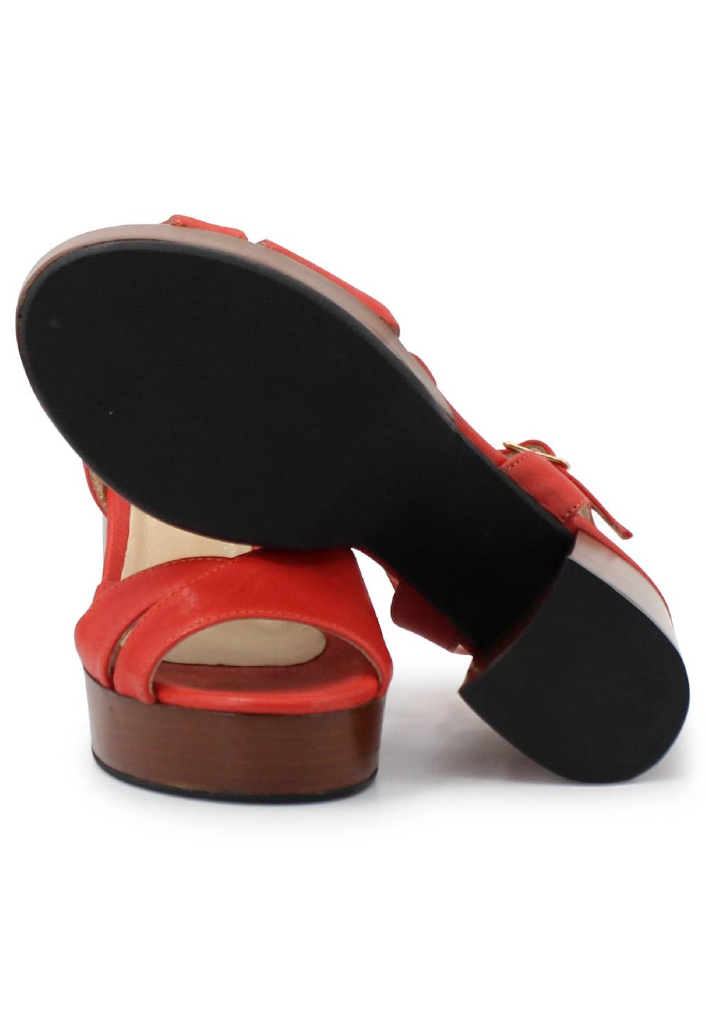 L'ARIANNA Sandali DS1639 donna in pelle rosso con cinturino e tacco e plateau in cuoio Vendita calda