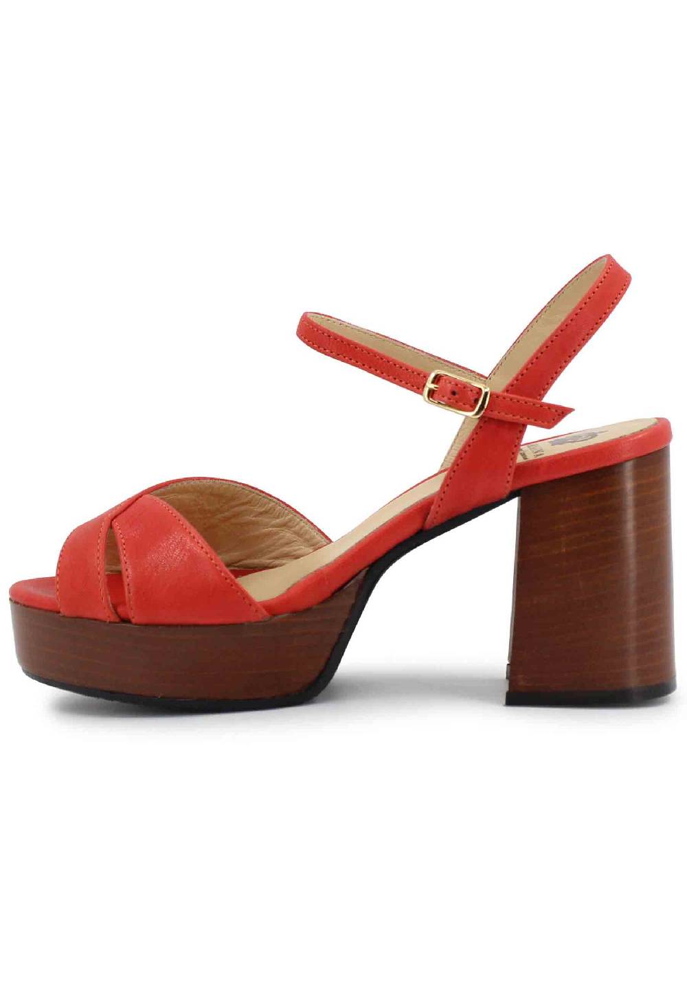 L'ARIANNA Sandali DS1639 donna in pelle rosso con cinturino e tacco e plateau in cuoio Vendita calda
