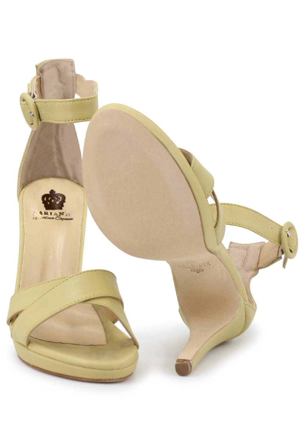 L'ARIANNA Sandali DS1507 donna in pelle verde con tacco alto e cinturino alla caviglia 2025