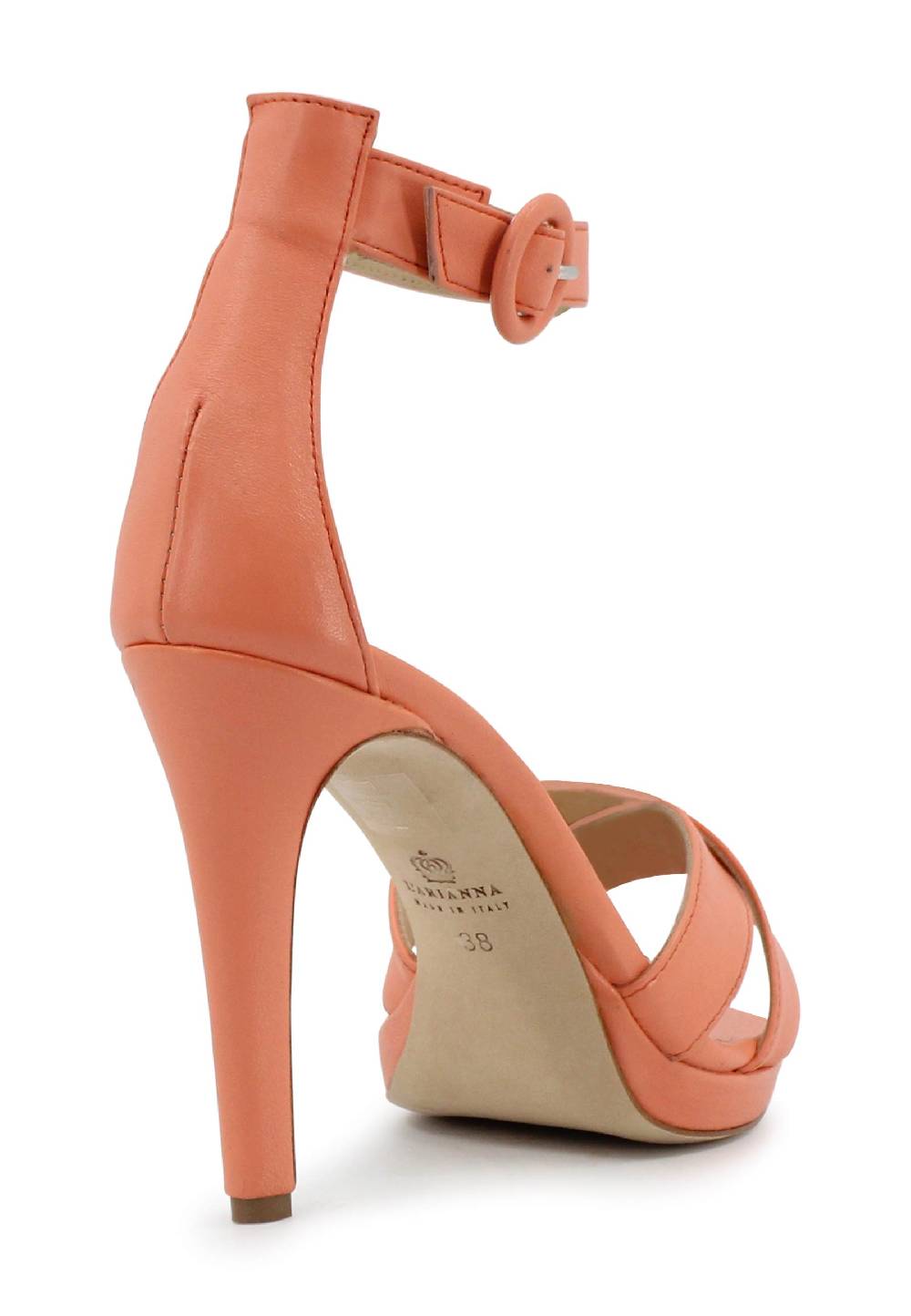 L'ARIANNA Sandali DS1507 donna in pelle salmone con tacco alto e cinturino alla caviglia Italy