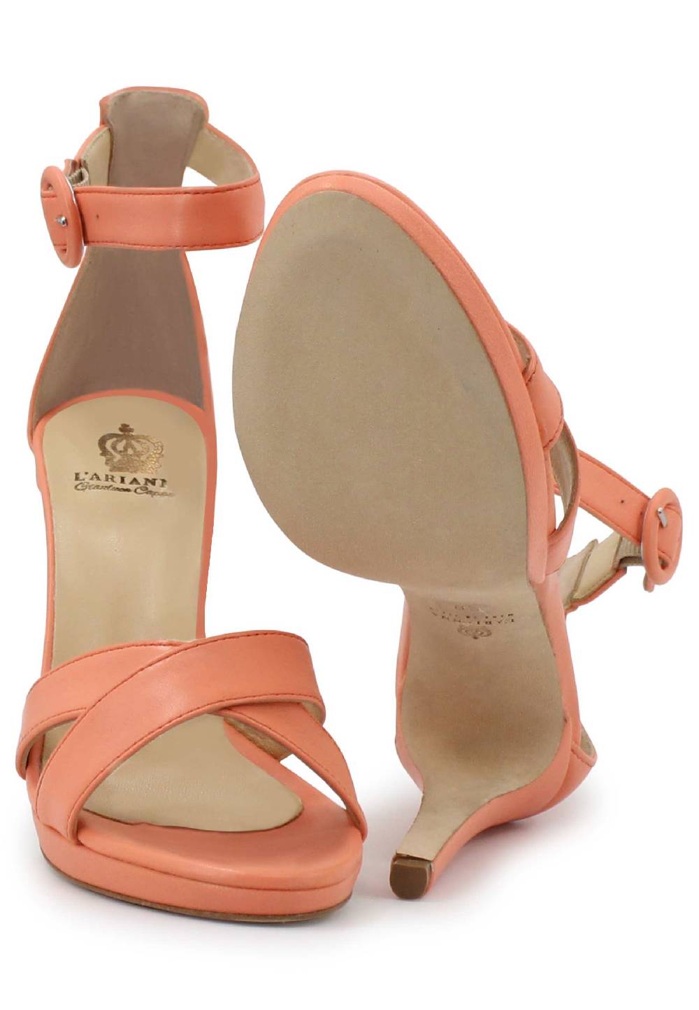 L'ARIANNA Sandali DS1507 donna in pelle salmone con tacco alto e cinturino alla caviglia Italy