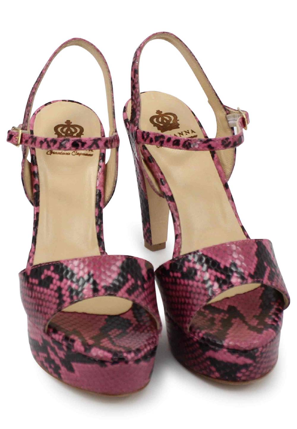 L'ARIANNA Sandali DS1610 donna in pelle stampata rosa con tacco alto e plateau Italia