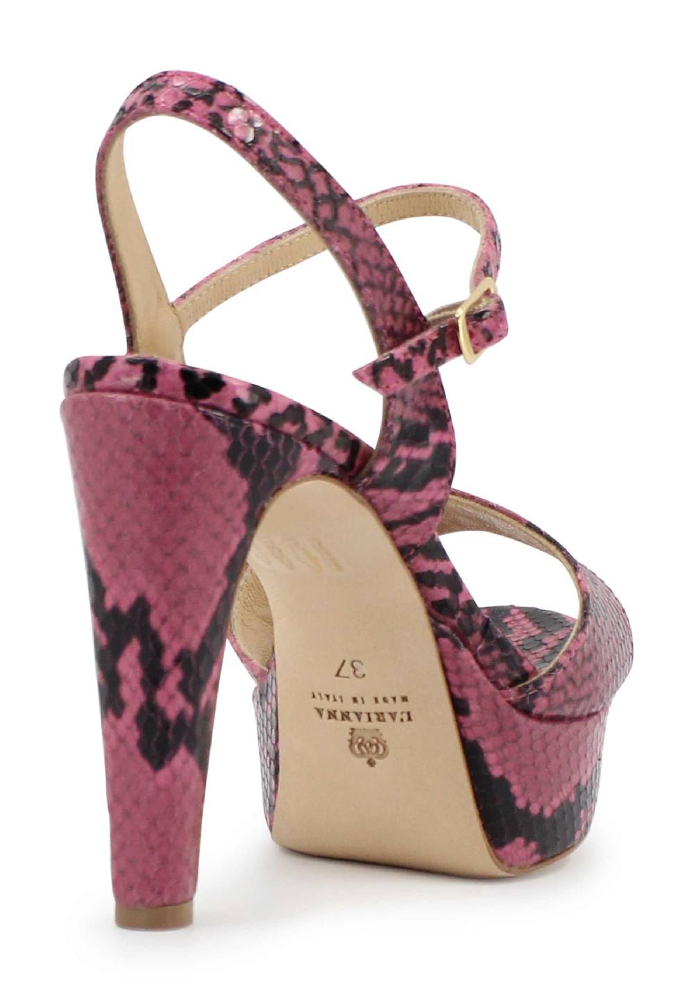 L'ARIANNA Sandali DS1610 donna in pelle stampata rosa con tacco alto e plateau Italia