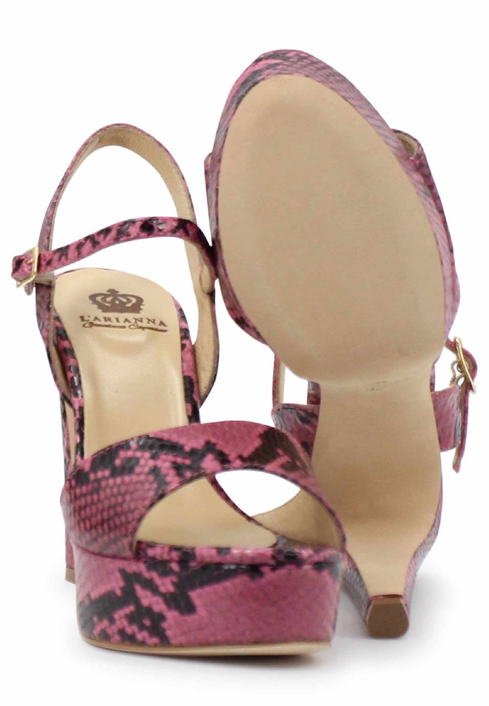 L'ARIANNA Sandali DS1610 donna in pelle stampata rosa con tacco alto e plateau Italia