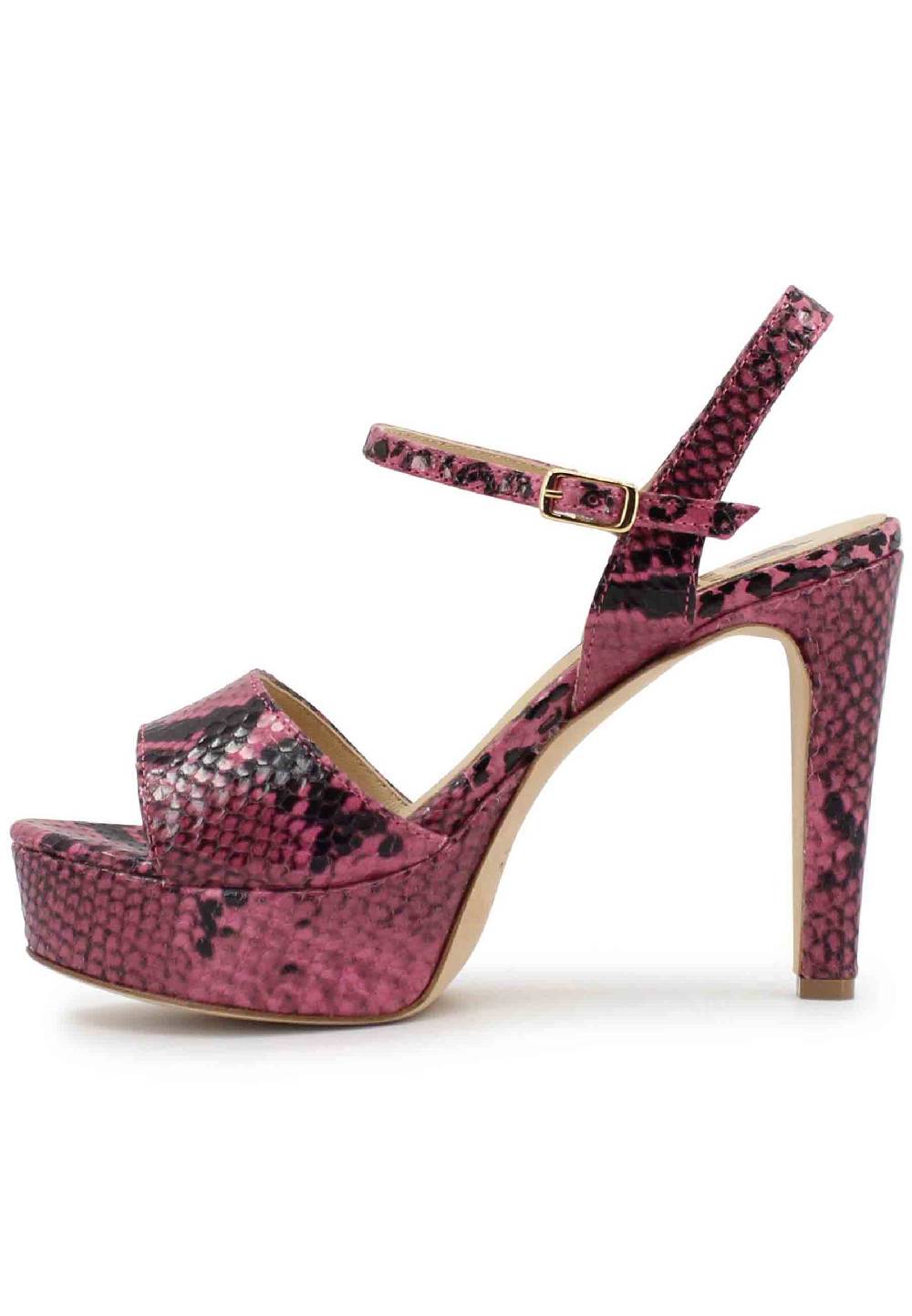 L'ARIANNA Sandali DS1610 donna in pelle stampata rosa con tacco alto e plateau Italia