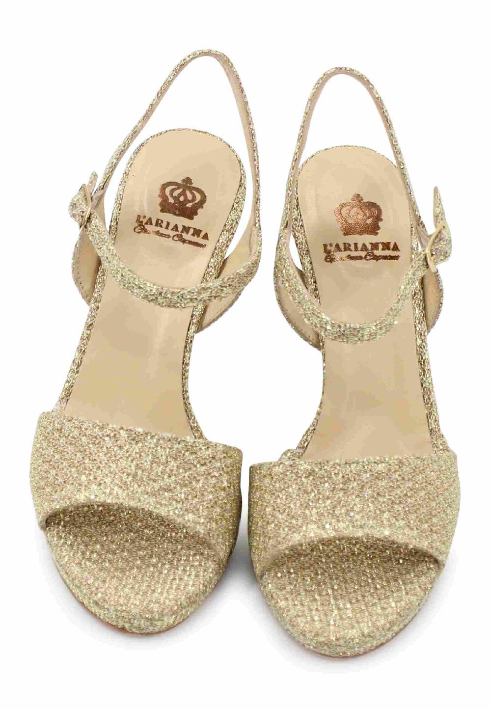 L'ARIANNA Sandali DS7055 donna in tessuto oro con tacco alto a spillo In Linea