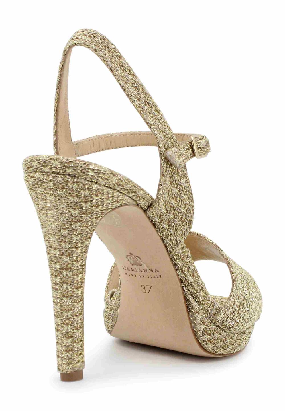 L'ARIANNA Sandali DS7055 donna in tessuto oro con tacco alto a spillo In Linea