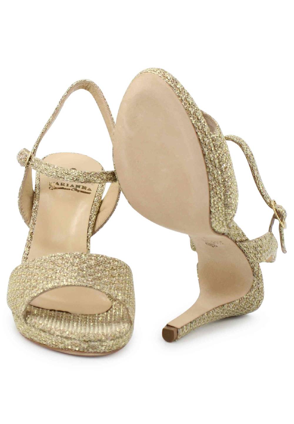 L'ARIANNA Sandali DS7055 donna in tessuto oro con tacco alto a spillo In Linea