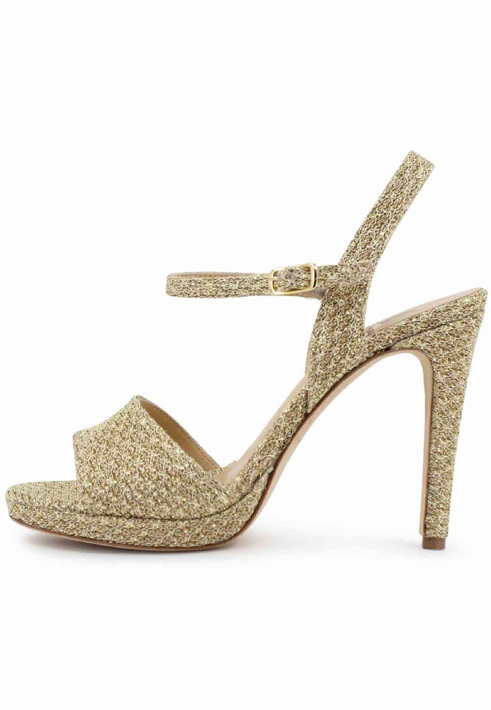 L'ARIANNA Sandali DS7055 donna in tessuto oro con tacco alto a spillo In Linea