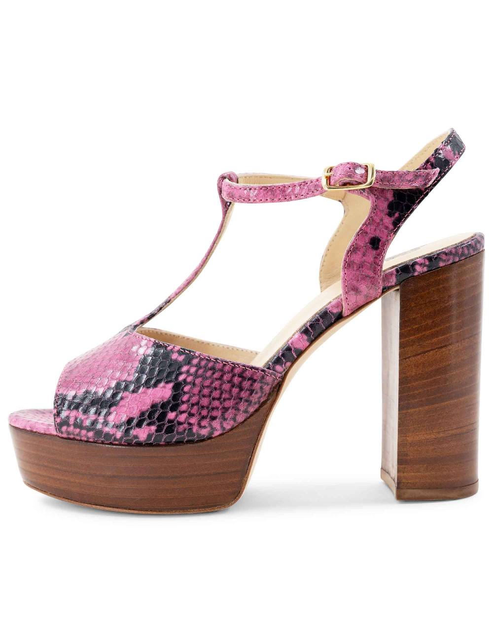 L'ARIANNA Sandali ds7010 donna in pelle stampata rosa con cinturino tacco alto e plateau Lightning offer