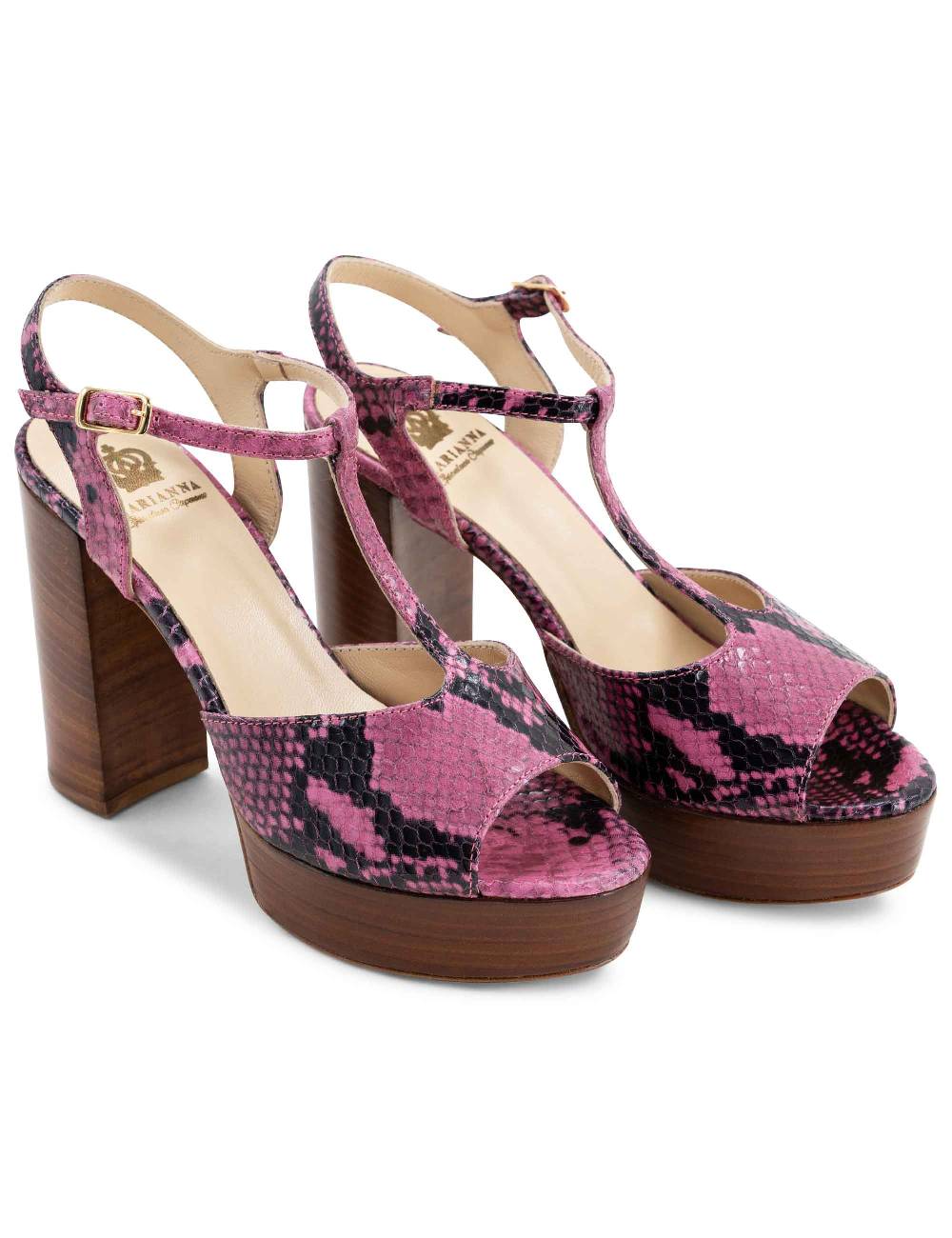 L'ARIANNA Sandali ds7010 donna in pelle stampata rosa con cinturino tacco alto e plateau Lightning offer