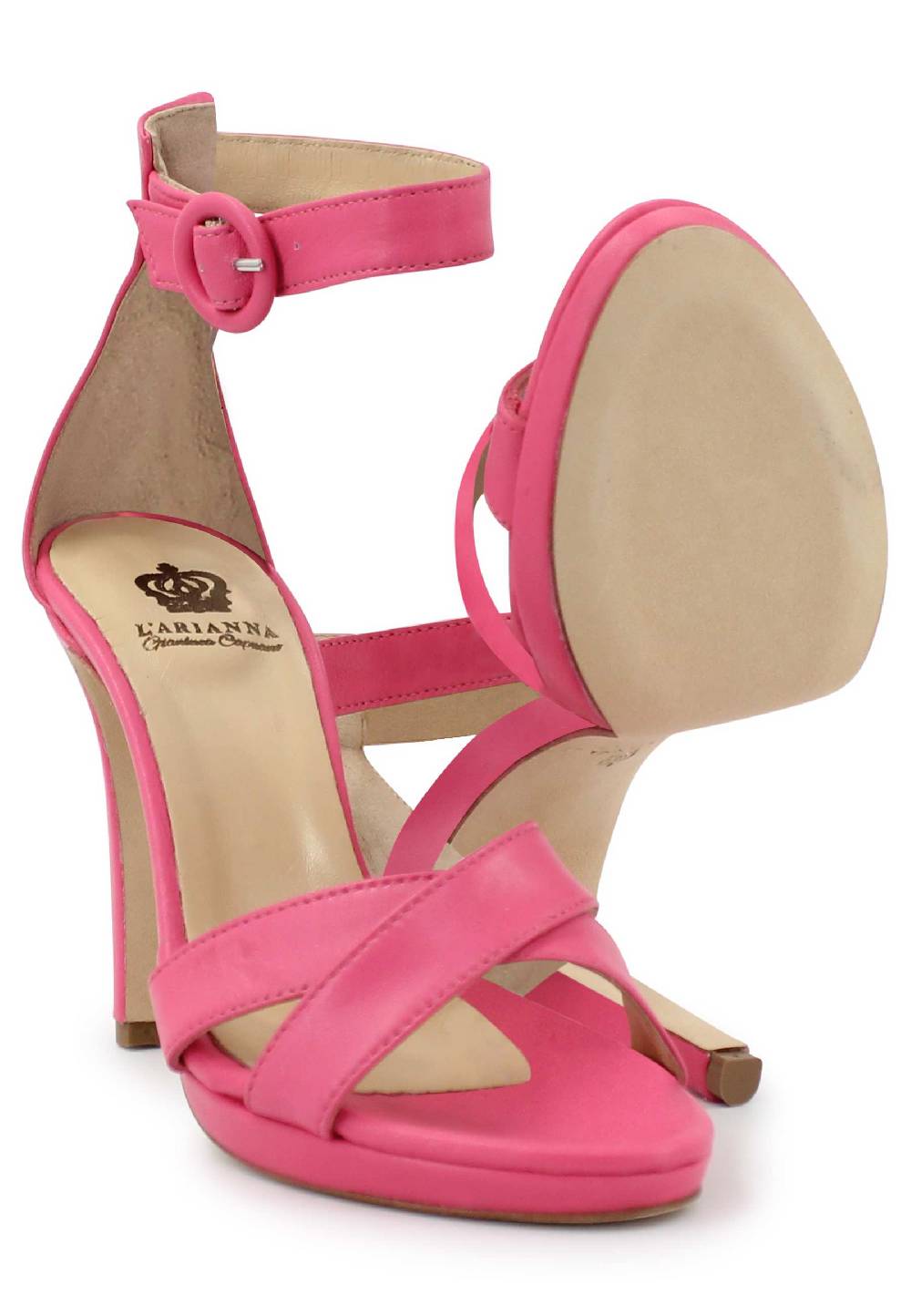 L'ARIANNA Sandali DS1507 donna in pelle rosa con tacco alto e cinturino alla caviglia Grandi sconti