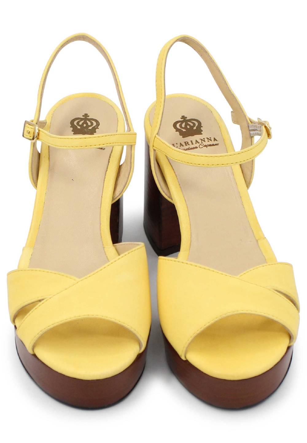 L'ARIANNA Sandali DS1639 donna in pelle gialla con cinturino e tacco e plateau in cuoio Bestseller