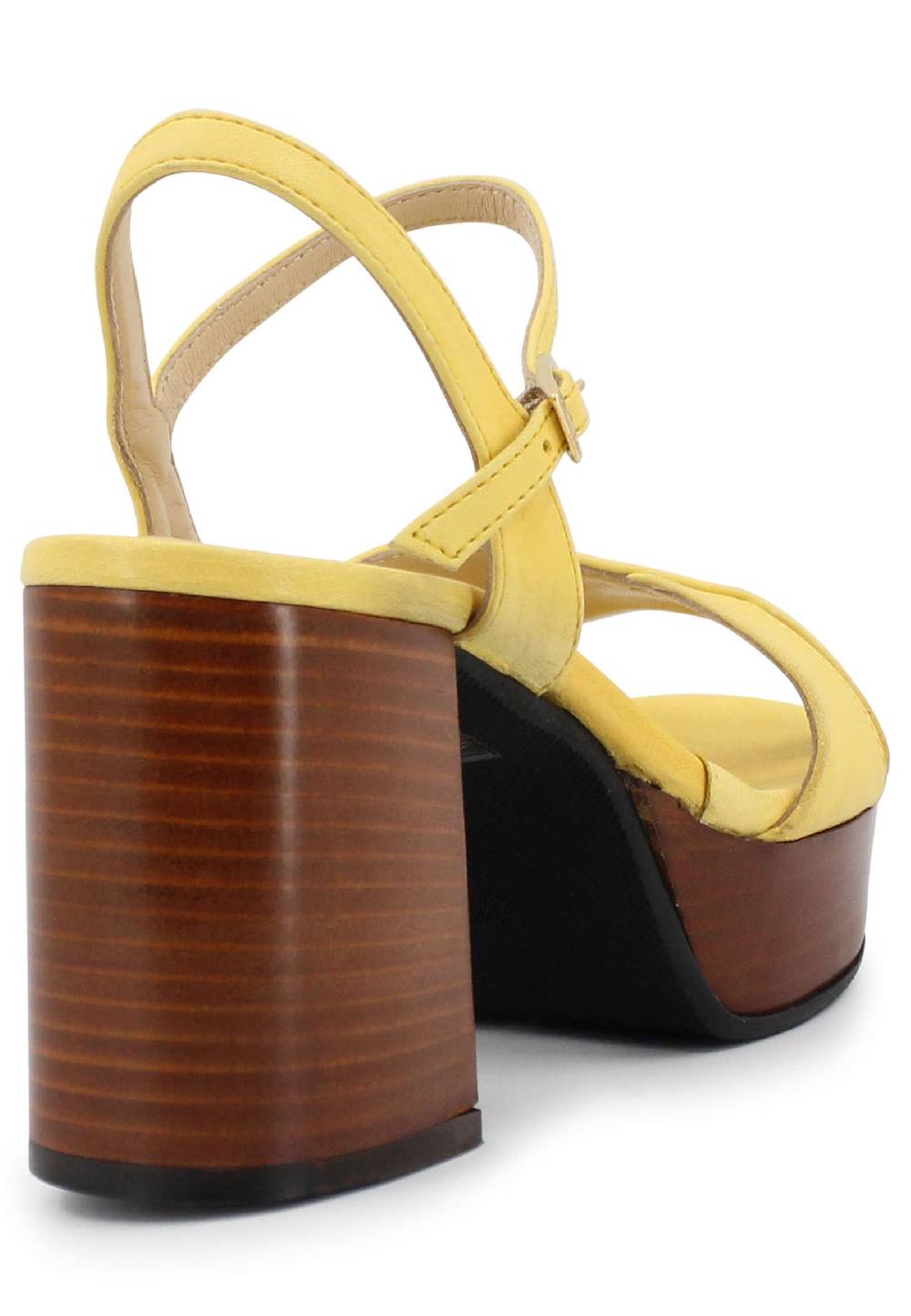 L'ARIANNA Sandali DS1639 donna in pelle gialla con cinturino e tacco e plateau in cuoio Bestseller