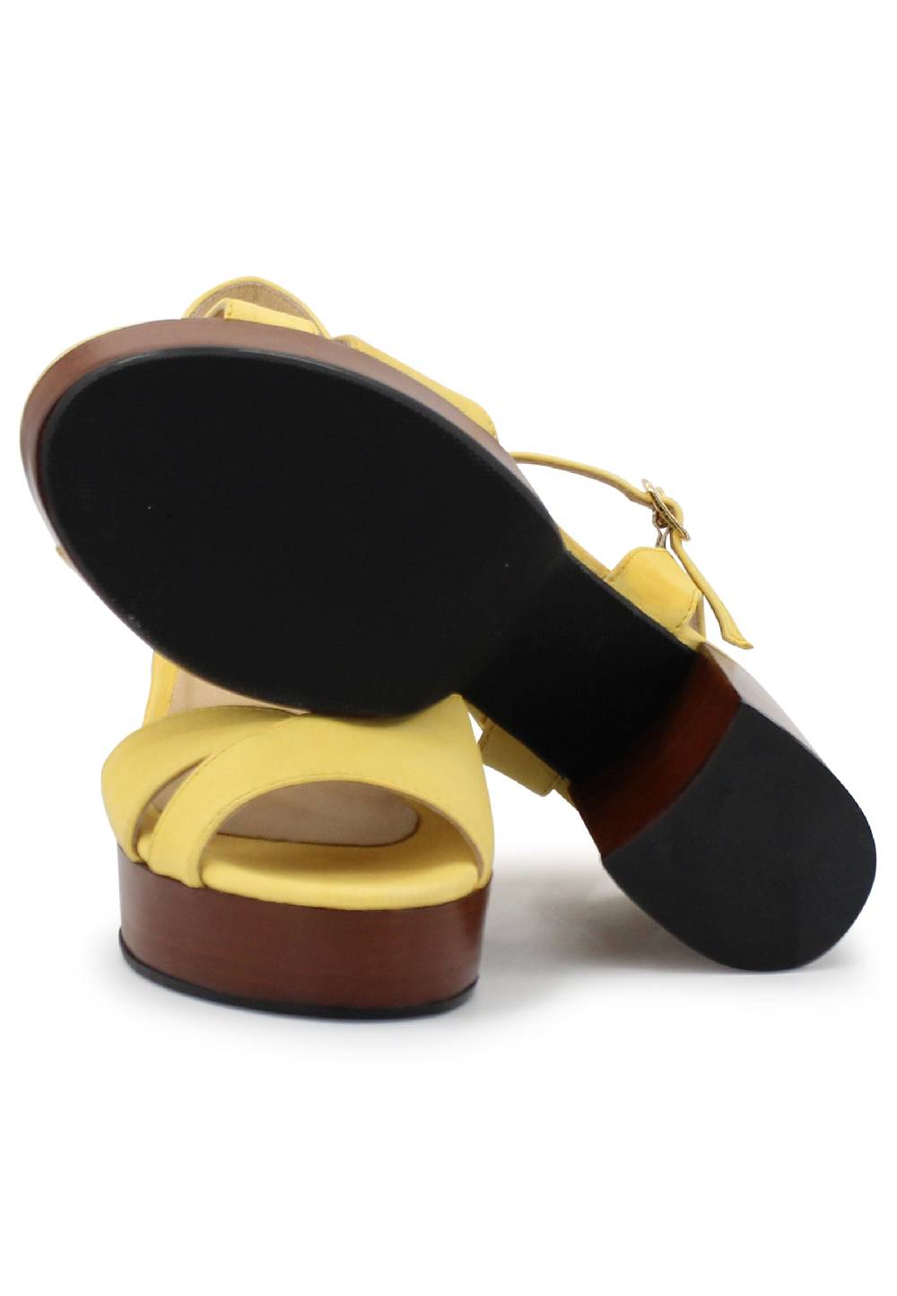 L'ARIANNA Sandali DS1639 donna in pelle gialla con cinturino e tacco e plateau in cuoio Bestseller