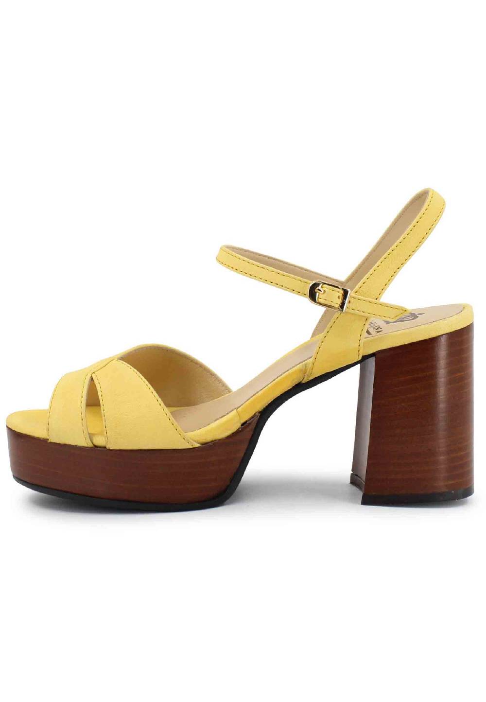 L'ARIANNA Sandali DS1639 donna in pelle gialla con cinturino e tacco e plateau in cuoio Bestseller