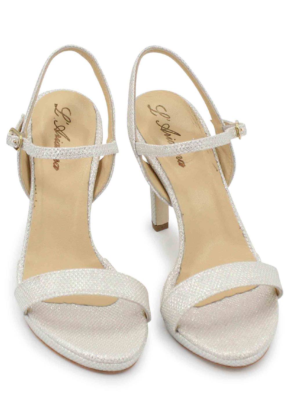 L'ARIANNA Sandali ds7054 donna in glitter bianco con tacco alto e cinturino alla caviglia Spedizione Gratuita
