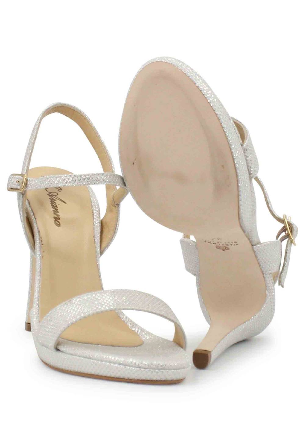L'ARIANNA Sandali ds7054 donna in glitter bianco con tacco alto e cinturino alla caviglia Spedizione Gratuita