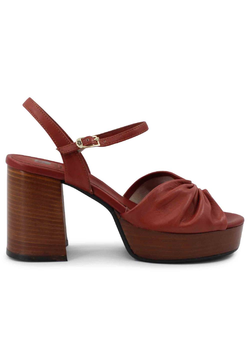 L'ARIANNA Sandali ds1648 da donna in pelle mattone con tacco e plateau in cuoio L'Arianna