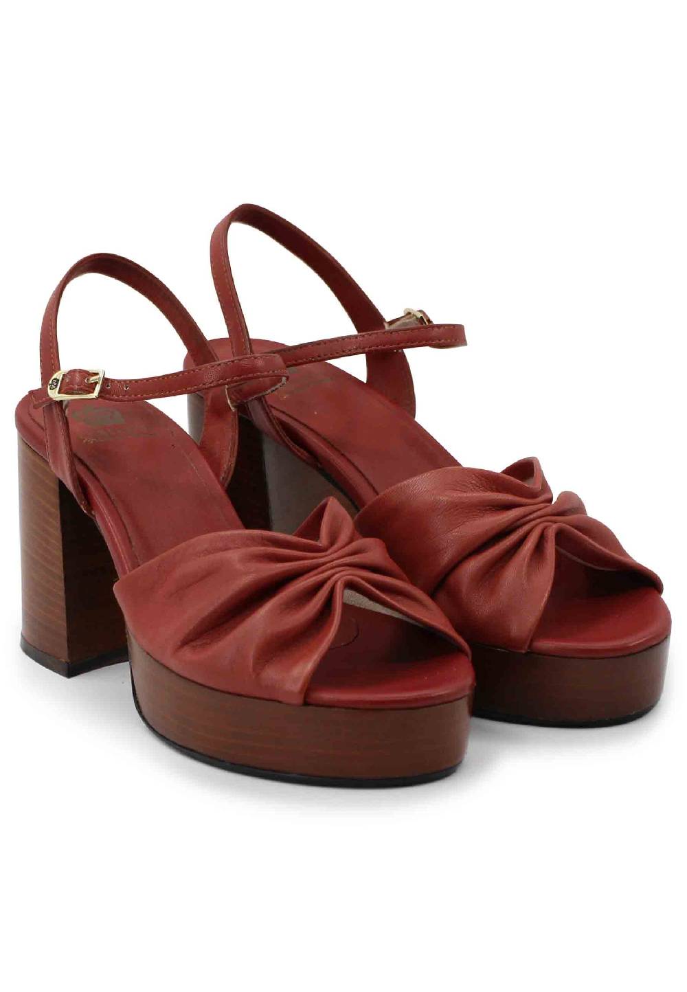 L'ARIANNA Sandali ds1648 da donna in pelle mattone con tacco e plateau in cuoio L'Arianna Pezzi Unici