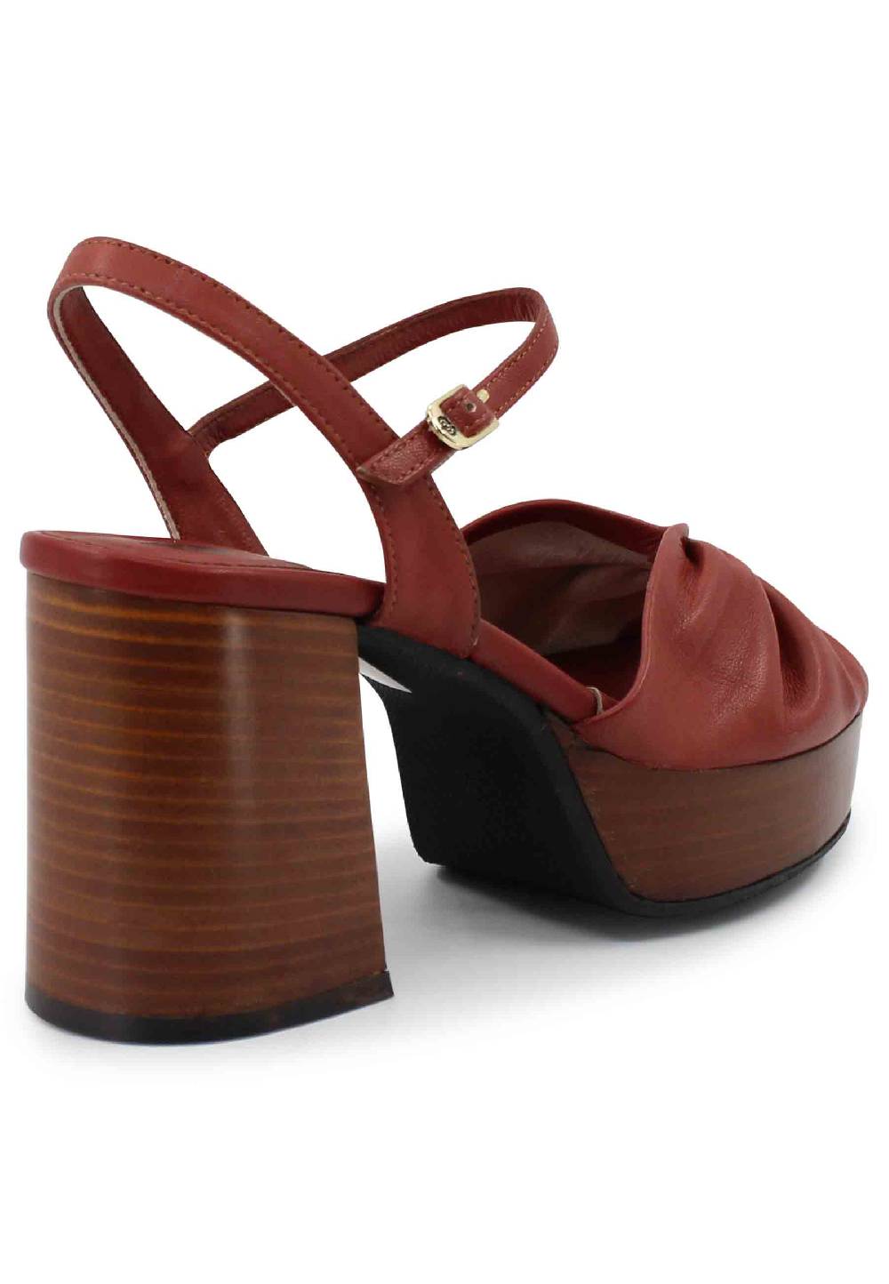 L'ARIANNA Sandali ds1648 da donna in pelle mattone con tacco e plateau in cuoio L'Arianna Pezzi Unici