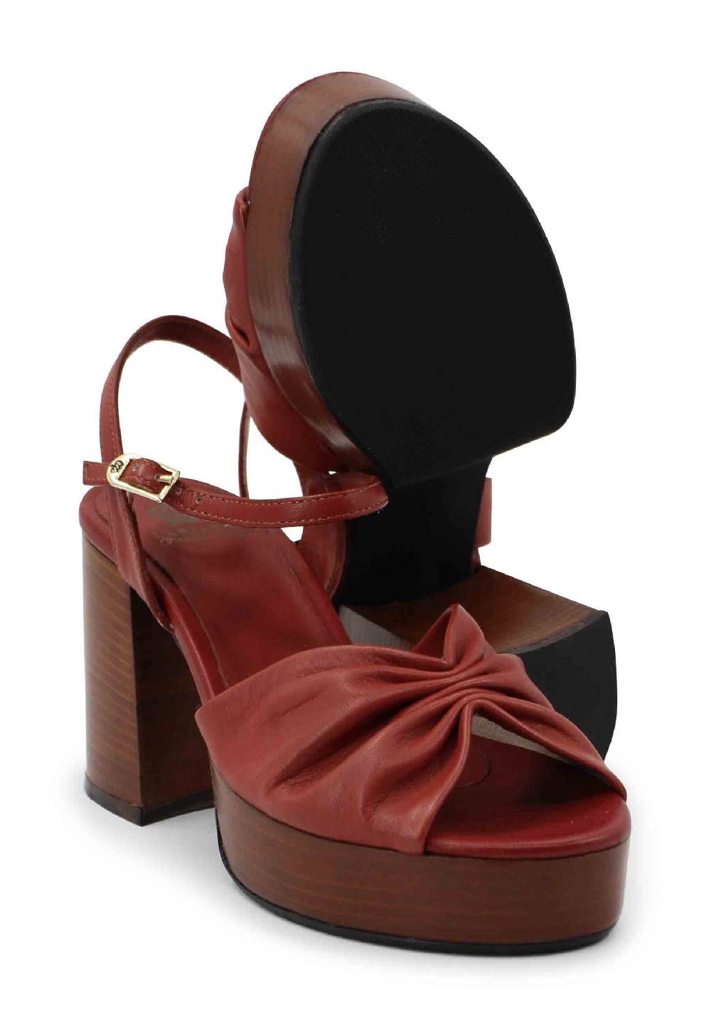 L'ARIANNA Sandali ds1648 da donna in pelle mattone con tacco e plateau in cuoio L'Arianna Pezzi Unici