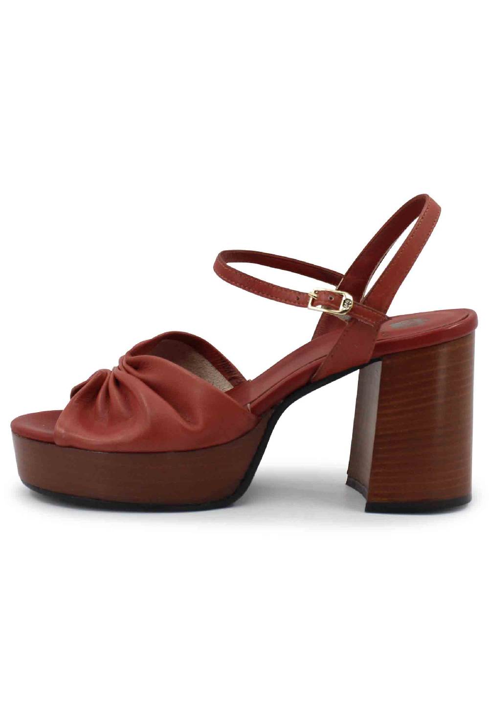L'ARIANNA Sandali ds1648 da donna in pelle mattone con tacco e plateau in cuoio L'Arianna Pezzi Unici