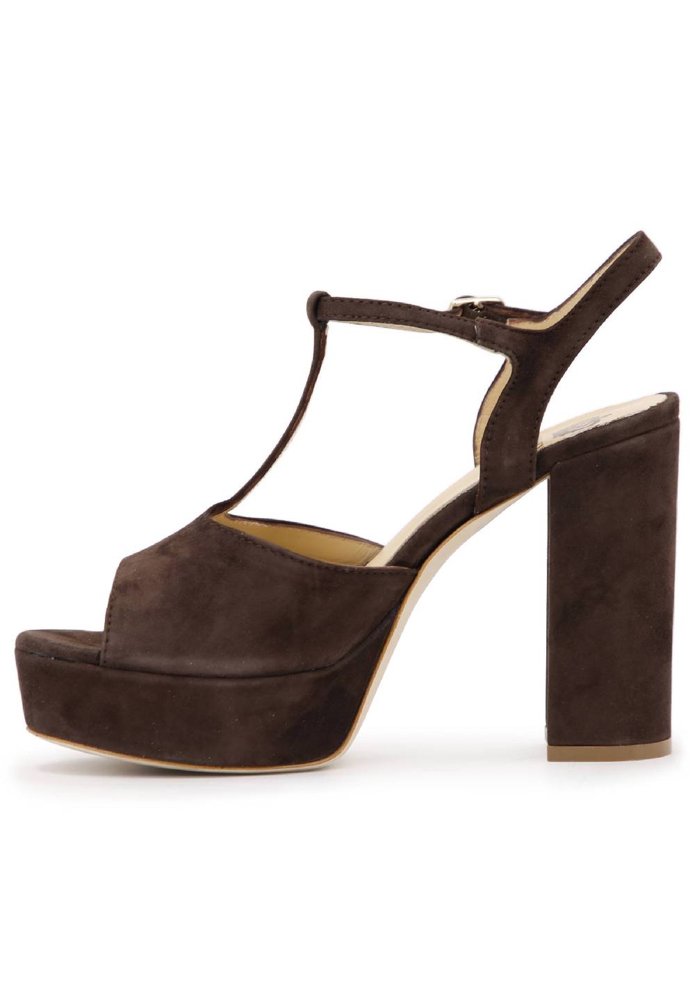 L'ARIANNA Sandali DS7010 da donna in pelle scamosciata marrone con cinturino tacco alto e plateau Negozi Online