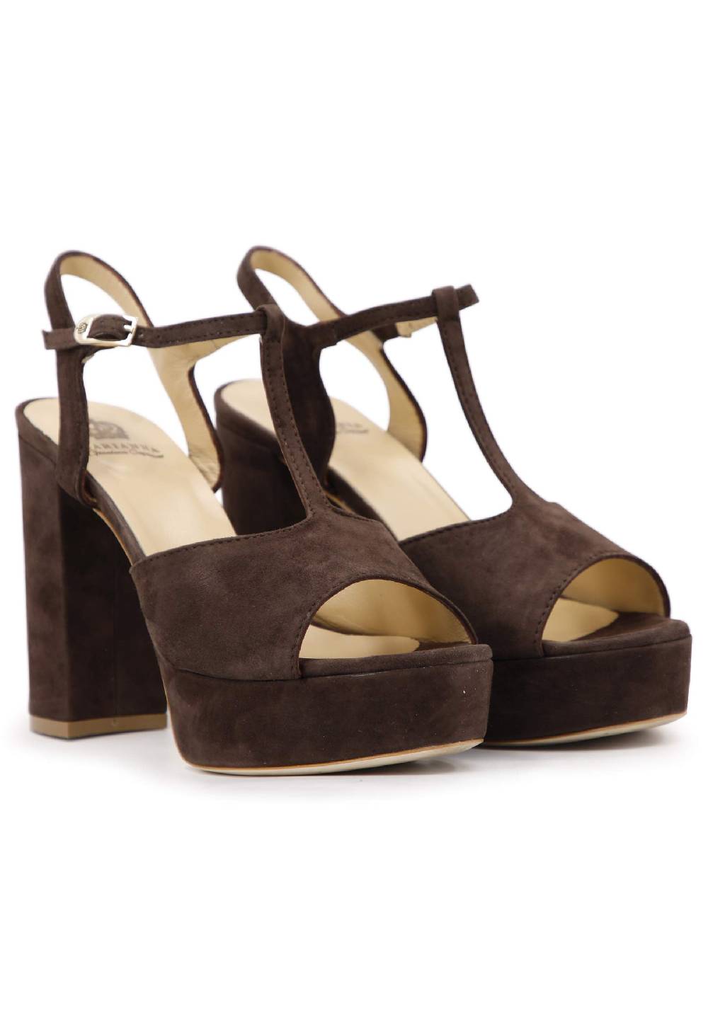 L'ARIANNA Sandali DS7010 da donna in pelle scamosciata marrone con cinturino tacco alto e plateau Negozi Online