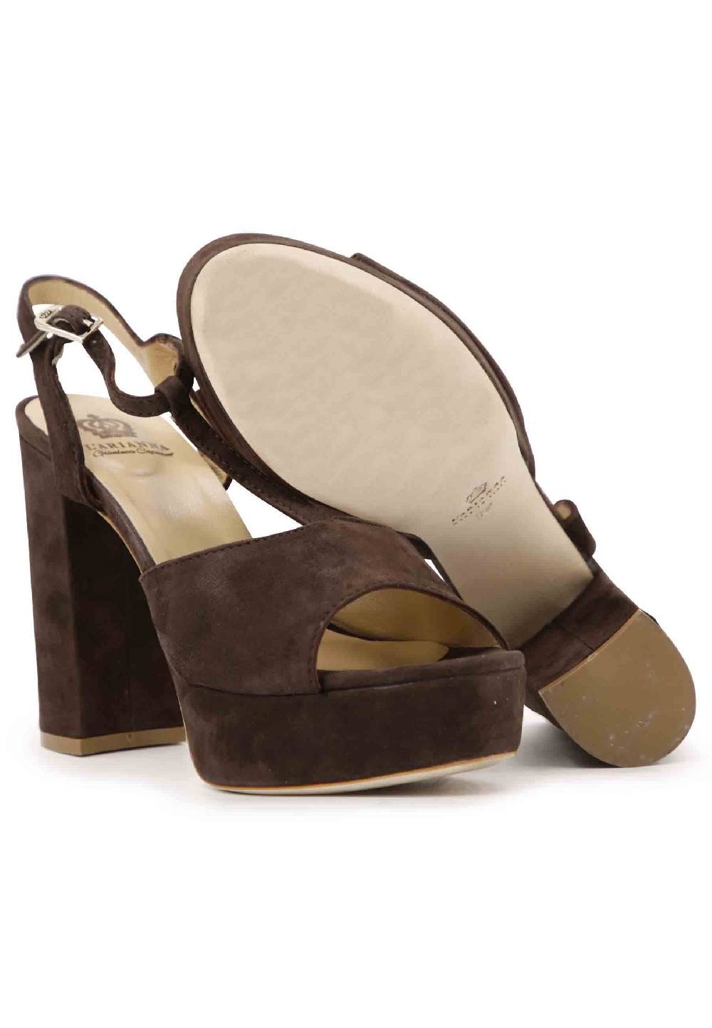 L'ARIANNA Sandali DS7010 da donna in pelle scamosciata marrone con cinturino tacco alto e plateau Negozi Online