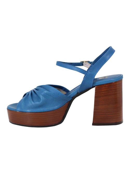 L'ARIANNA Sandali DS1648 da donna in pelle blu con tacco e plateau in cuoio L'Arianna Acquista Ora