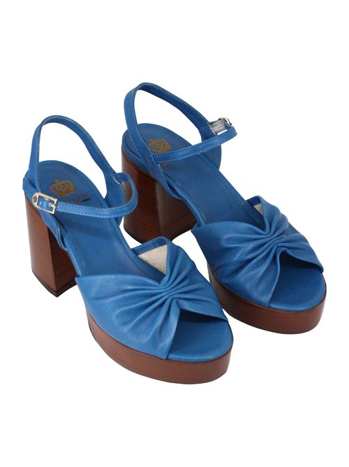L'ARIANNA Sandali DS1648 da donna in pelle blu con tacco e plateau in cuoio L'Arianna Acquista Ora