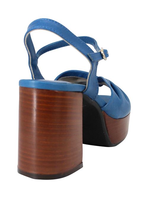 L'ARIANNA Sandali DS1648 da donna in pelle blu con tacco e plateau in cuoio L'Arianna Acquista Ora