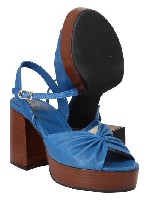 L'ARIANNA Sandali DS1648 da donna in pelle blu con tacco e plateau in cuoio L'Arianna Acquista Ora