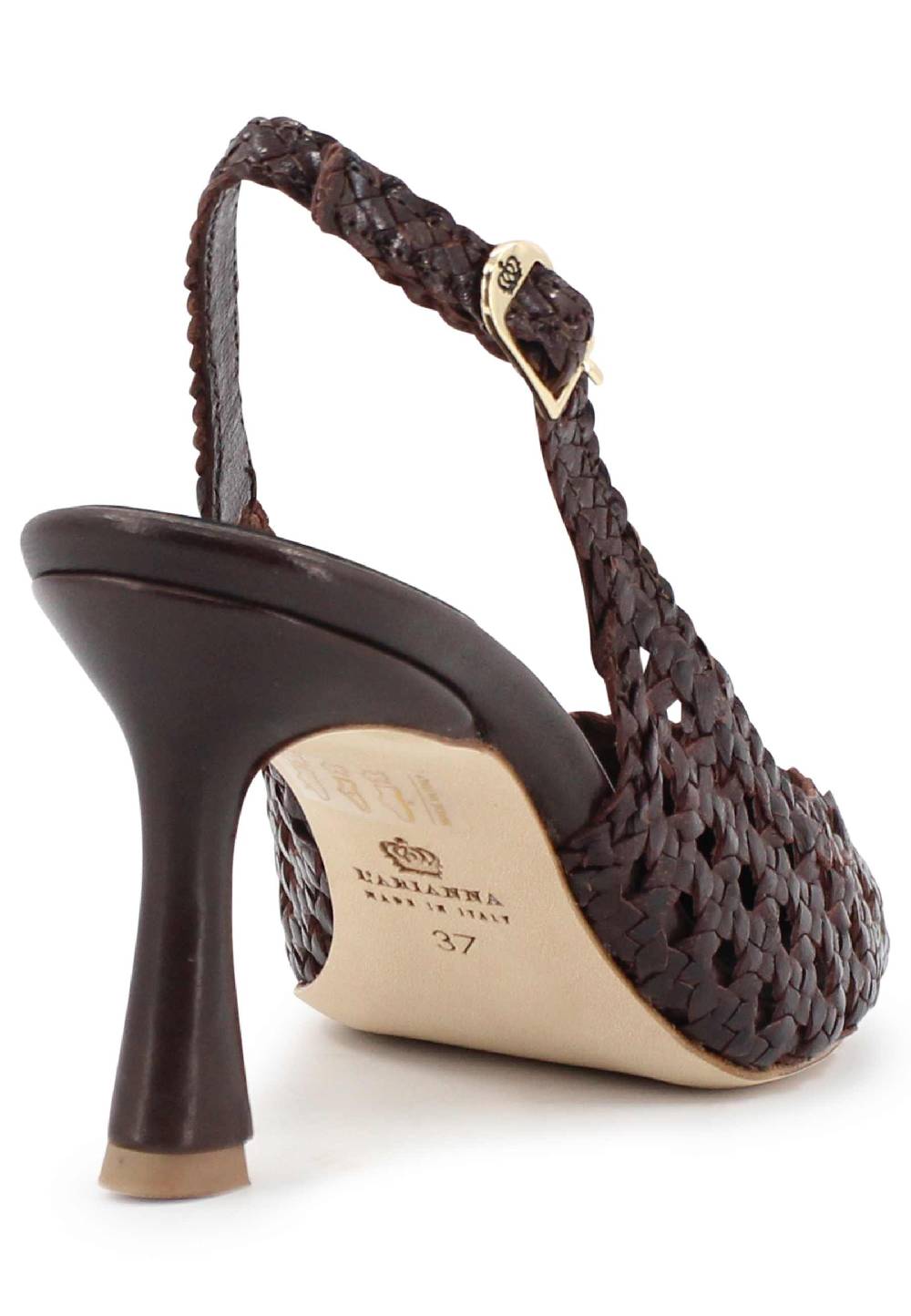 L'ARIANNA Decollete slingback in pelle intrecciata marrone tacco alto Consegna Veloce