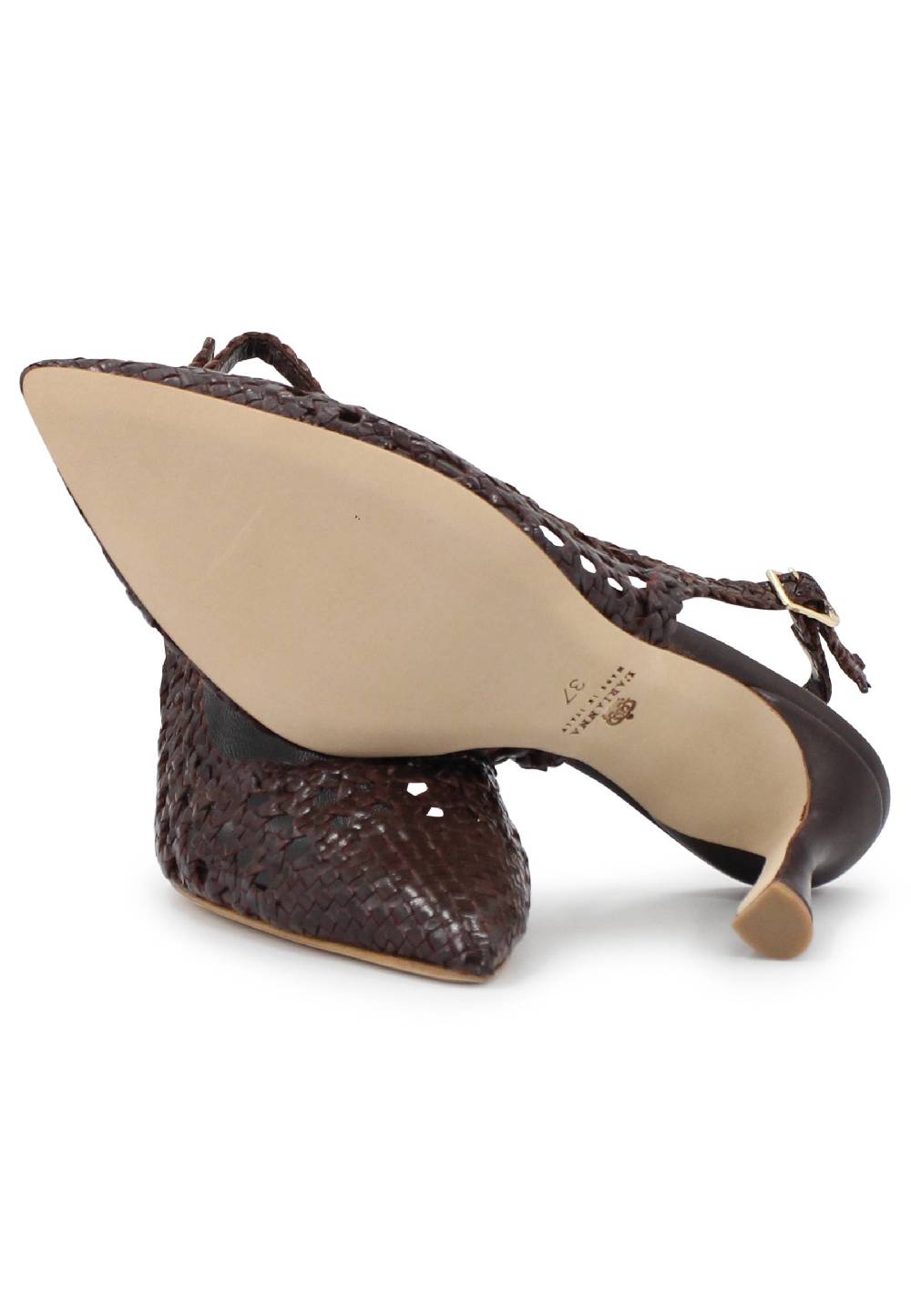 L'ARIANNA Decollete slingback in pelle intrecciata marrone tacco alto Consegna Veloce