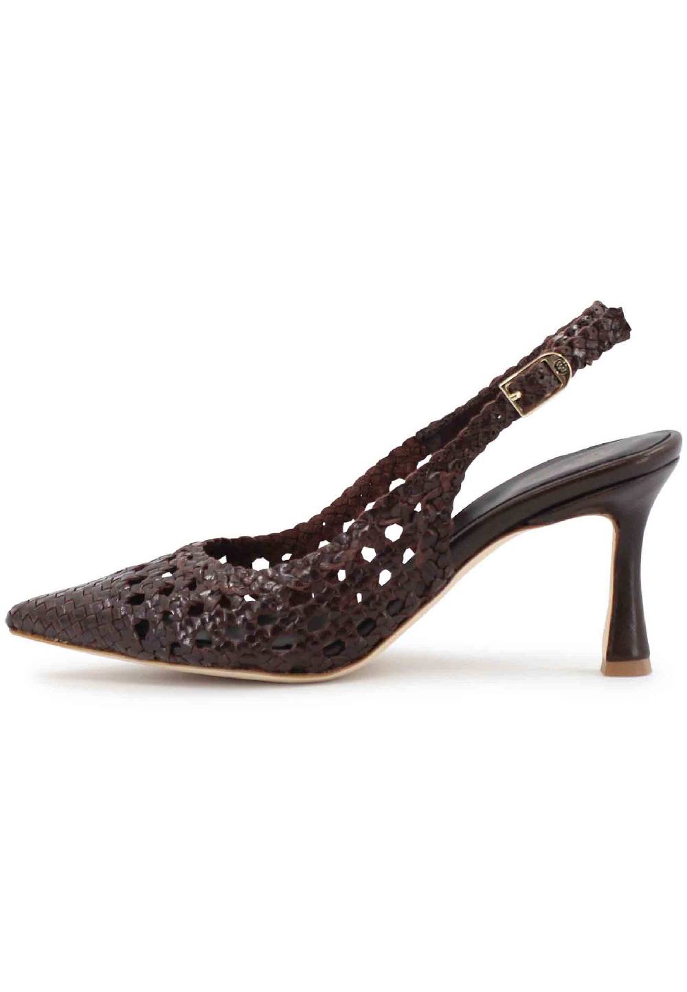 L'ARIANNA Decollete slingback in pelle intrecciata marrone tacco alto Consegna Veloce