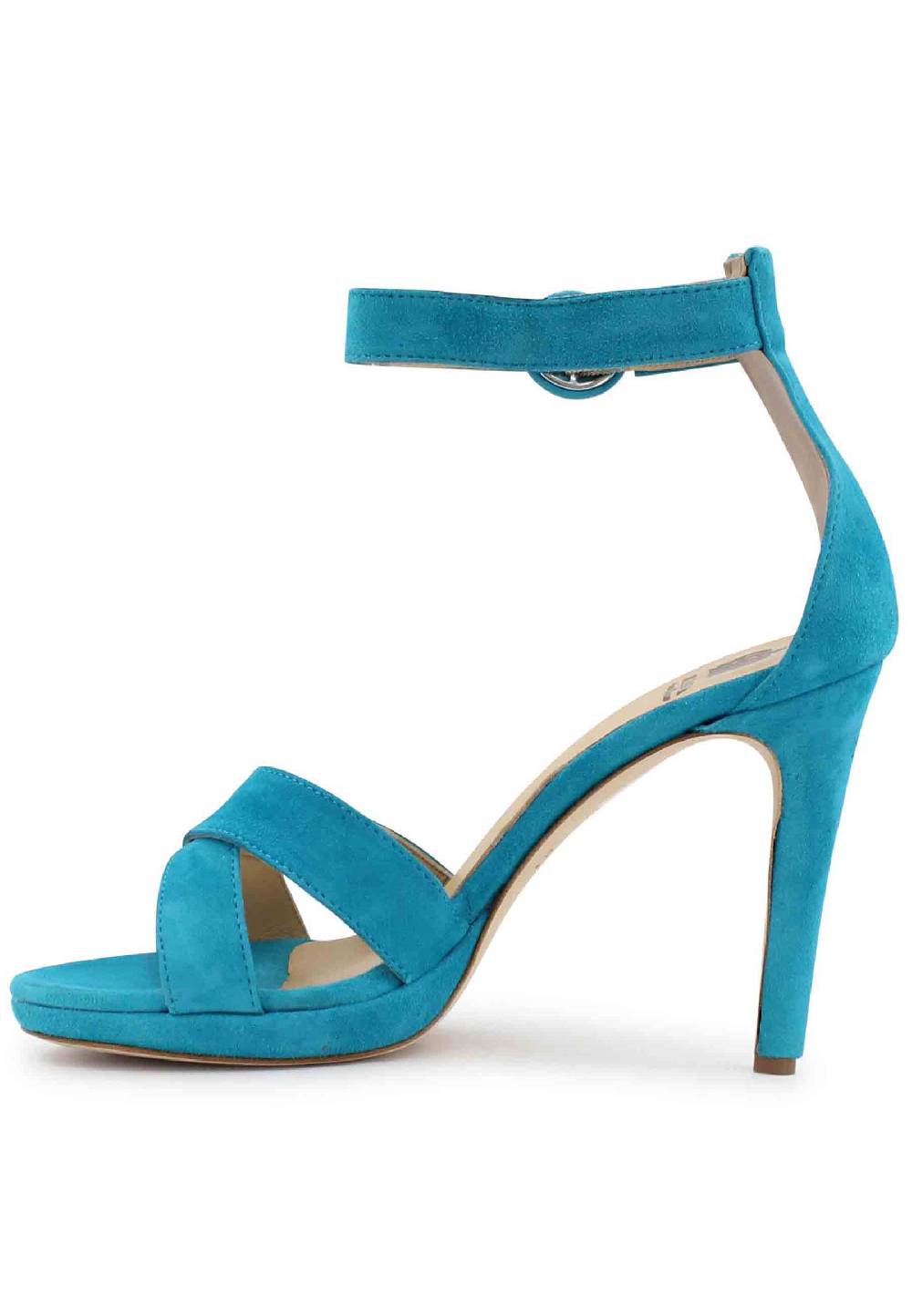 L'ARIANNA Sandali DS1507 donna in pelle azzurra con tacco alto e cinturino alla caviglia Promozione Limitata