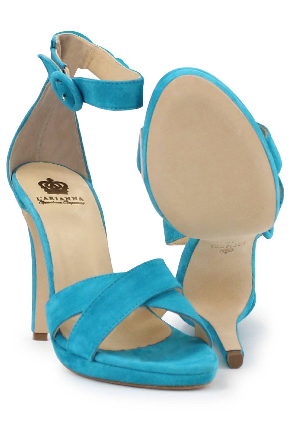 L'ARIANNA Sandali DS1507 donna in pelle azzurra con tacco alto e cinturino alla caviglia Promozione Limitata
