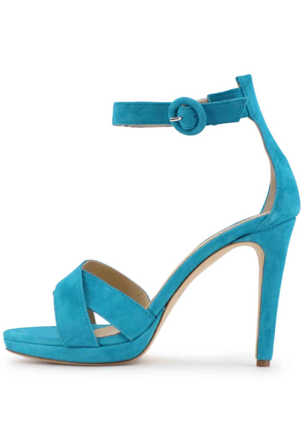 L'ARIANNA Sandali DS1507 donna in pelle azzurra con tacco alto e cinturino alla caviglia Promozione Limitata