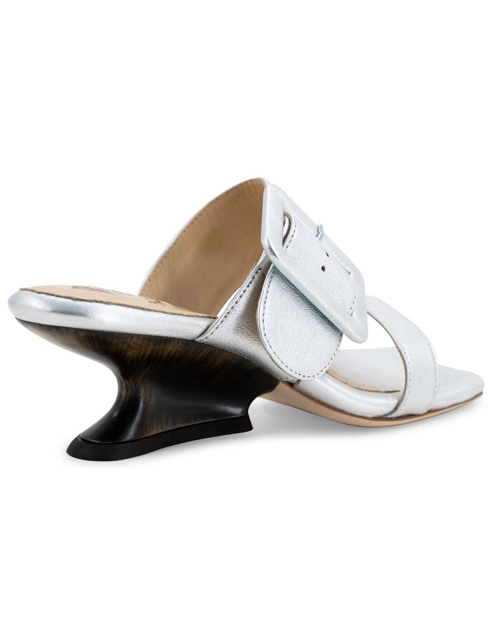 L'ARIANNA Sandali ds1359/z donna in pelle laminata argento con zeppa bassa Shopping Online