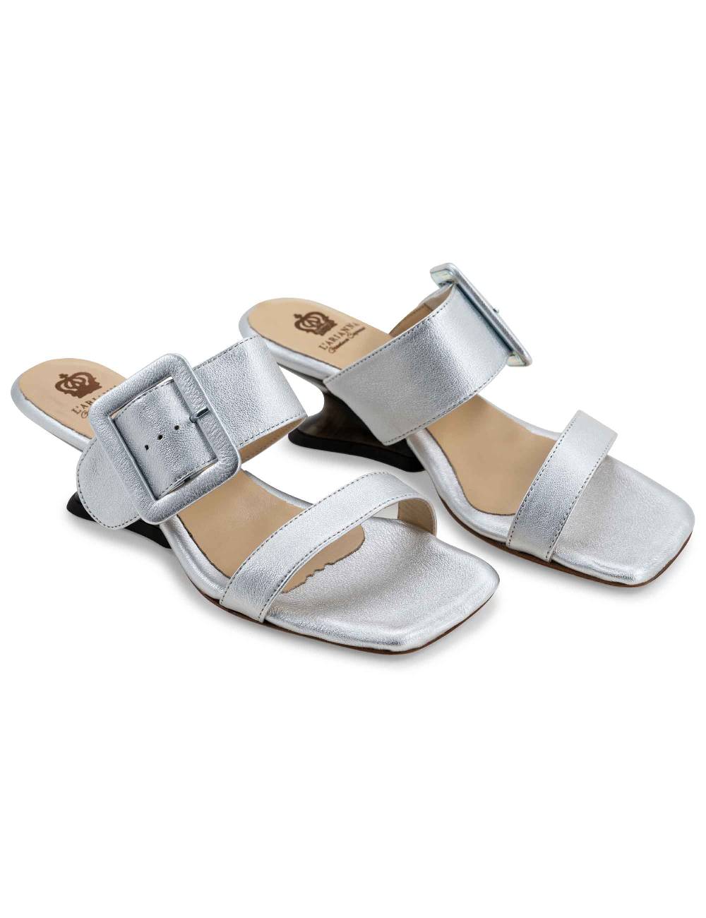 L'ARIANNA Sandali ds1359/z donna in pelle laminata argento con zeppa bassa Shopping Online
