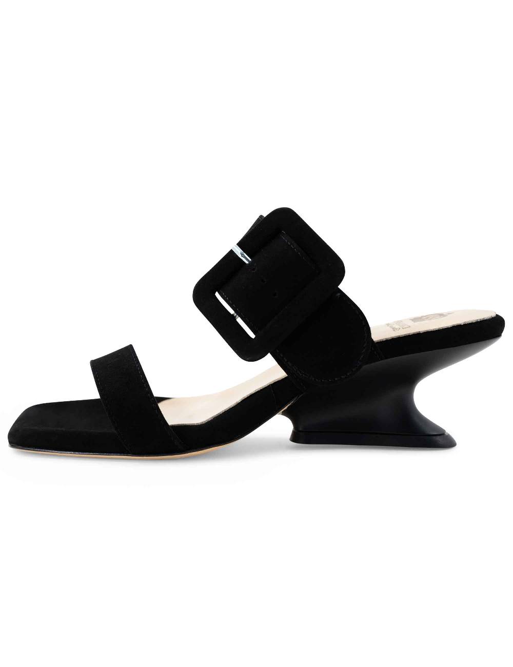 L'ARIANNA Sandali ds1359/z donna in camoscio nero con zeppa bassa Affare Del Giorno