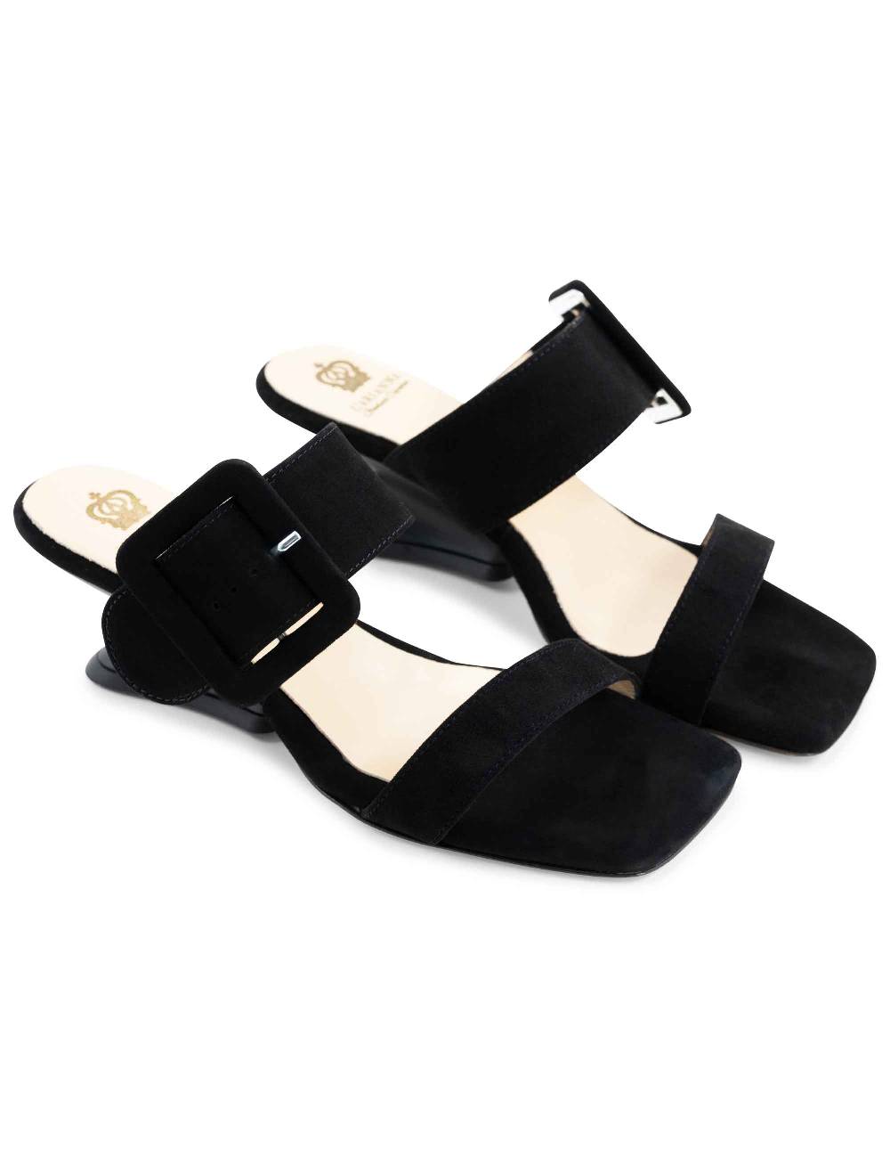 L'ARIANNA Sandali ds1359/z donna in camoscio nero con zeppa bassa Affare Del Giorno