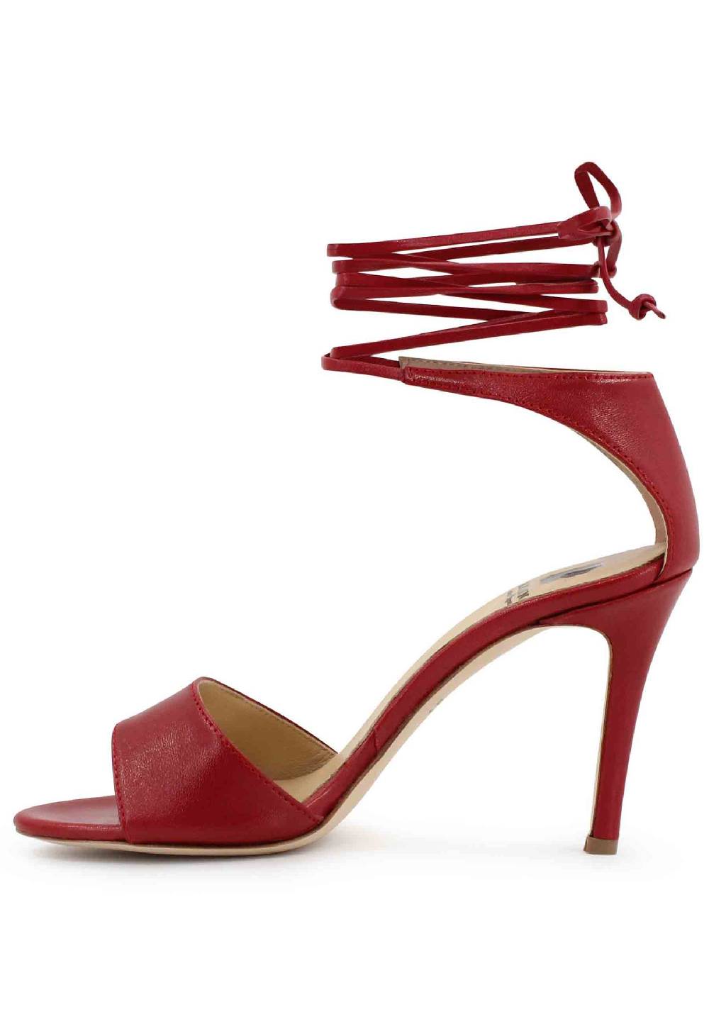 L'ARIANNA Sandali DS7042 da donna in pelle rosso tacco alto con tacco alto e laccetti alla caviglia Prezzo Ridotto