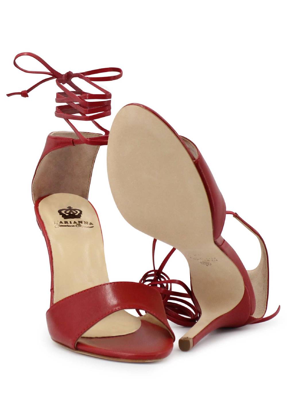 L'ARIANNA Sandali DS7042 da donna in pelle rosso tacco alto con tacco alto e laccetti alla caviglia Prezzo Ridotto